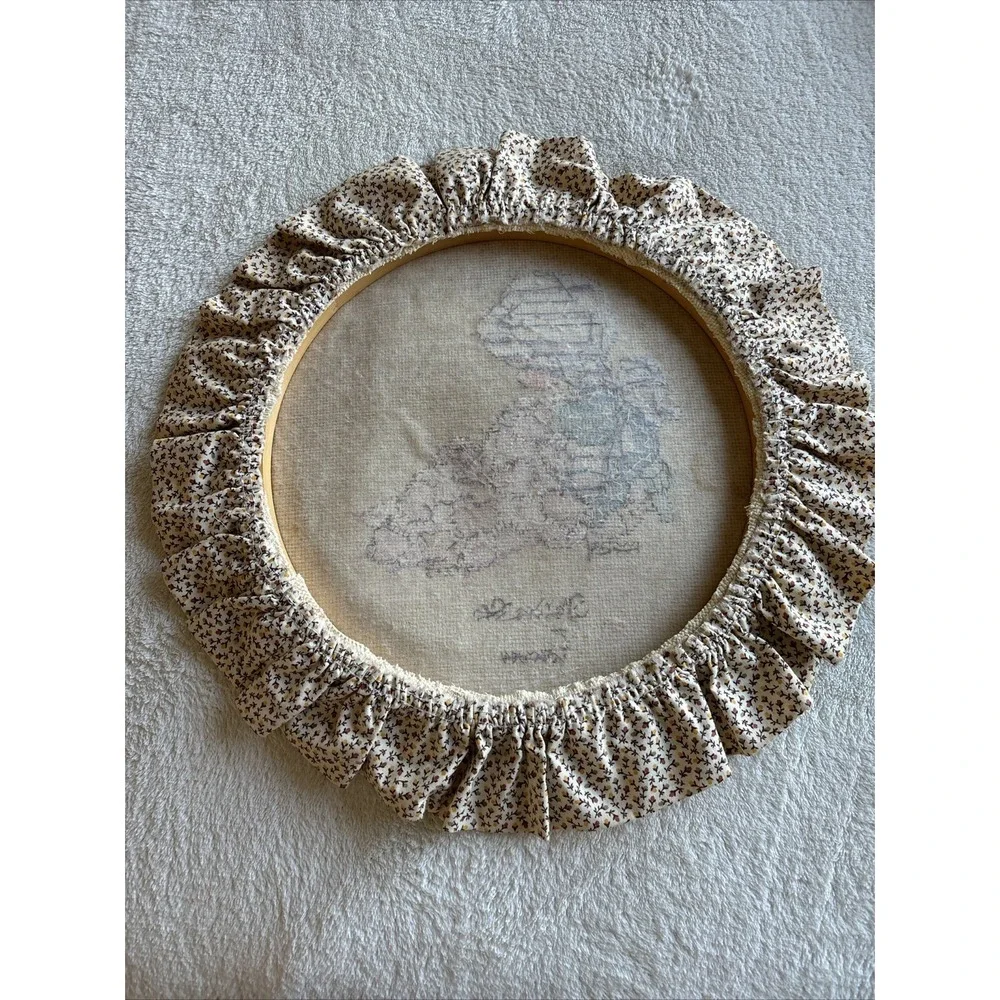 Handmade 'Sisters Are Forever' Cross-Stitch Wall Decor in Cream and Blue